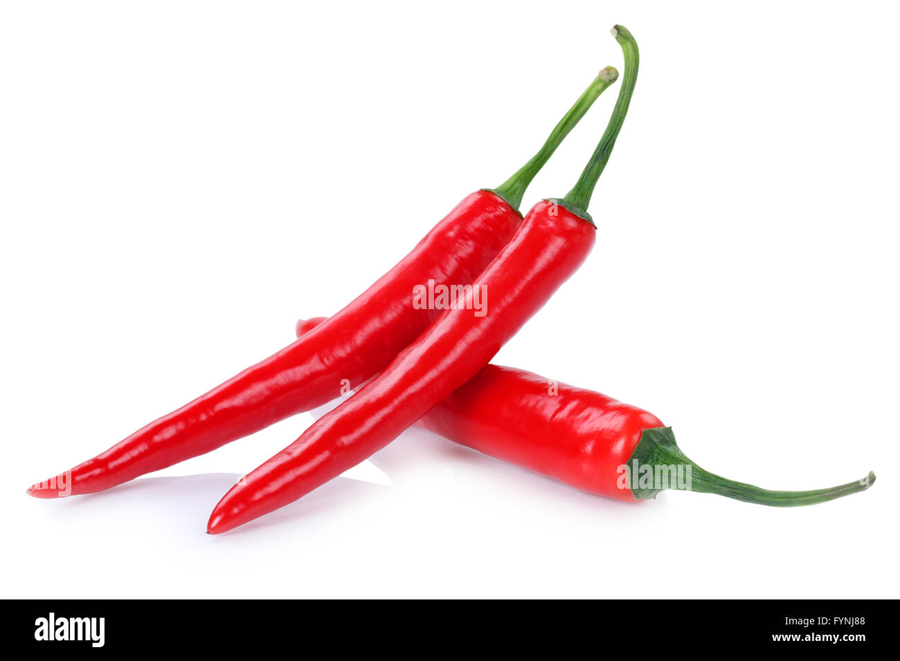 Red hot chili peppers chilli pepper isolated on a white background Stock Photo