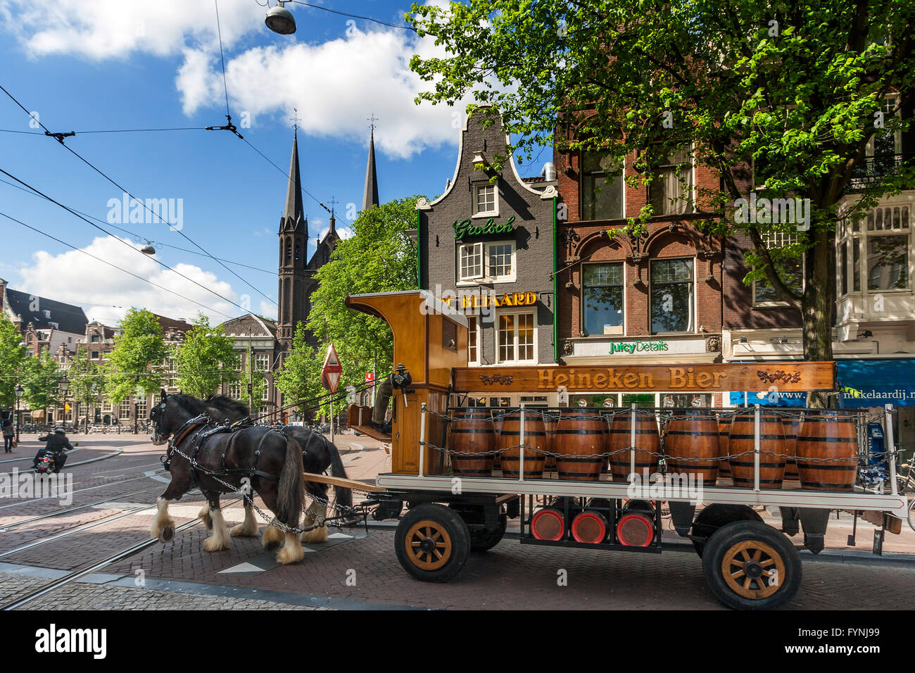 Carriage with barrels of Heinecken Beer,  Amsterdam, Netherlands Stock Photo