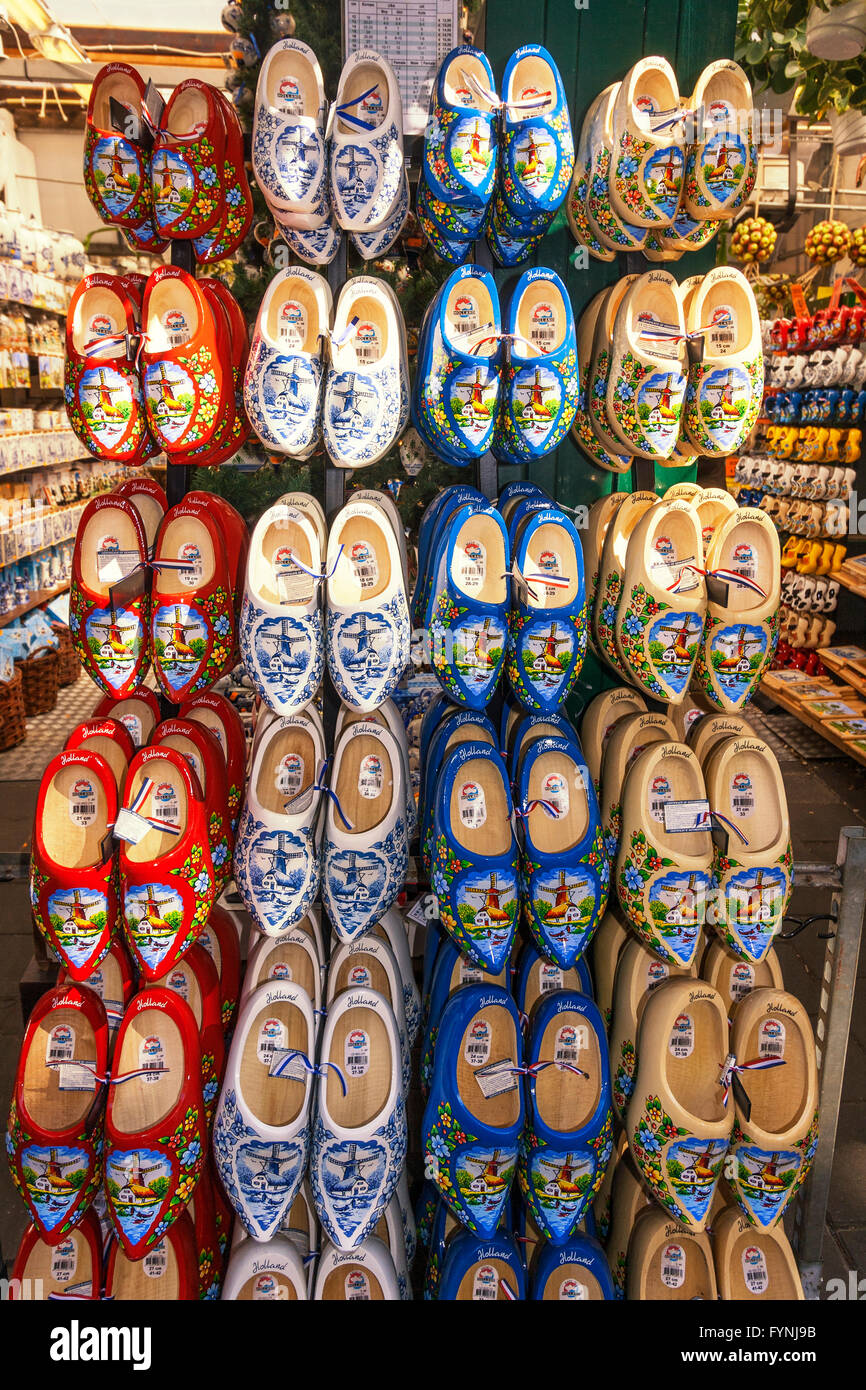 Traditional wooden shoes, Clogs, Amsterdam flower market Amsterdam, Netherlands Stock Photo