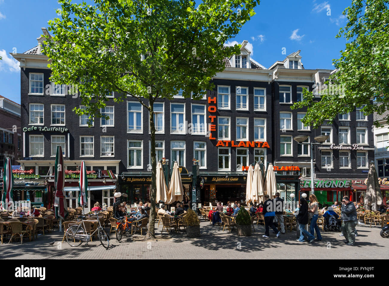 Amsterdam Rembrandtsplein street cafes peole  Netherlands Stock Photo
