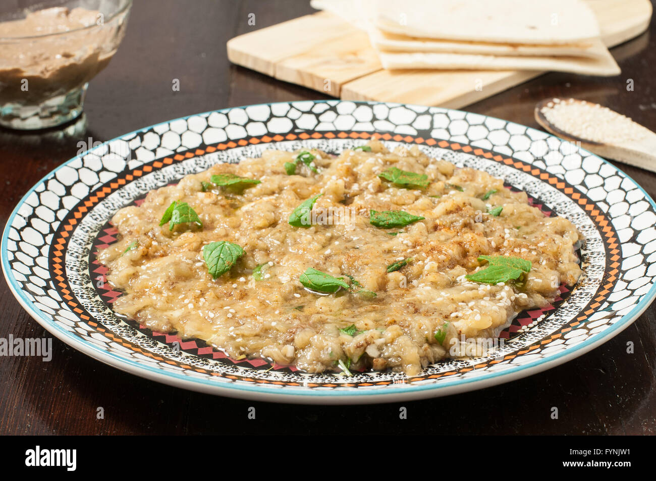 babaganoush Lebanese recipe made with eggplant, asia Appetizer Arabic