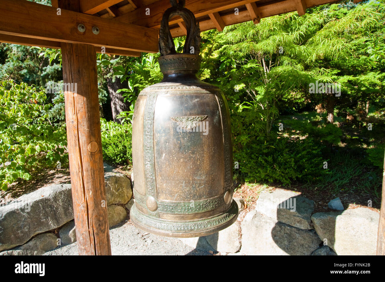 Bell in Kubota Garden, Seattle WA Stock Photo