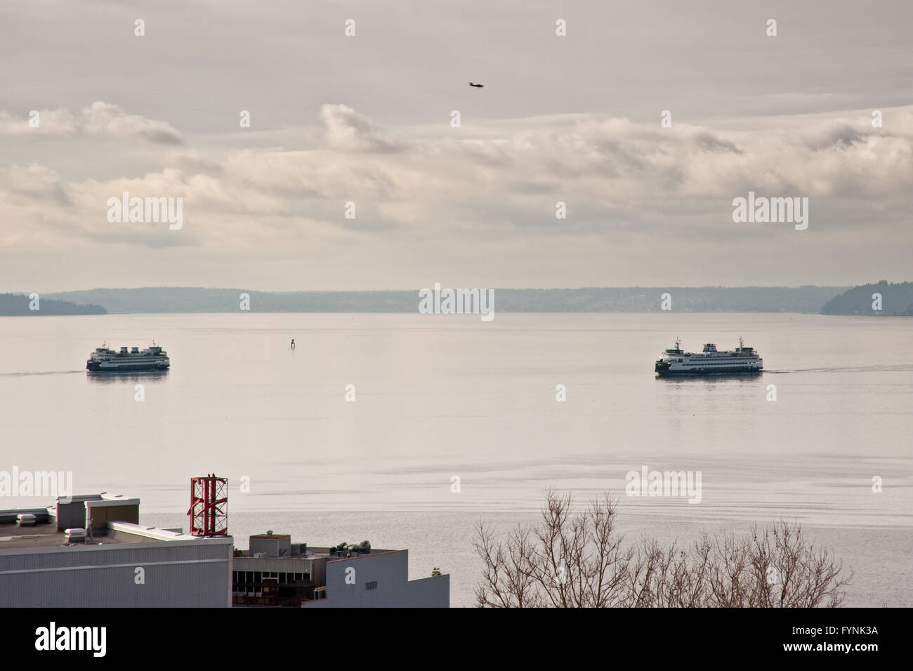 View of Puget Sound and ferries Stock Photo - Alamy