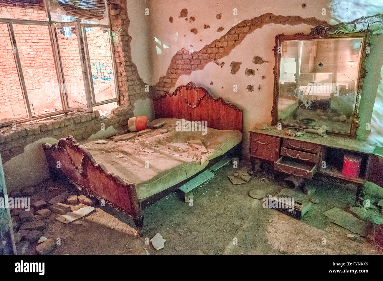 Display of bullet-riddled home in the Holy Defense Museum portraying ...