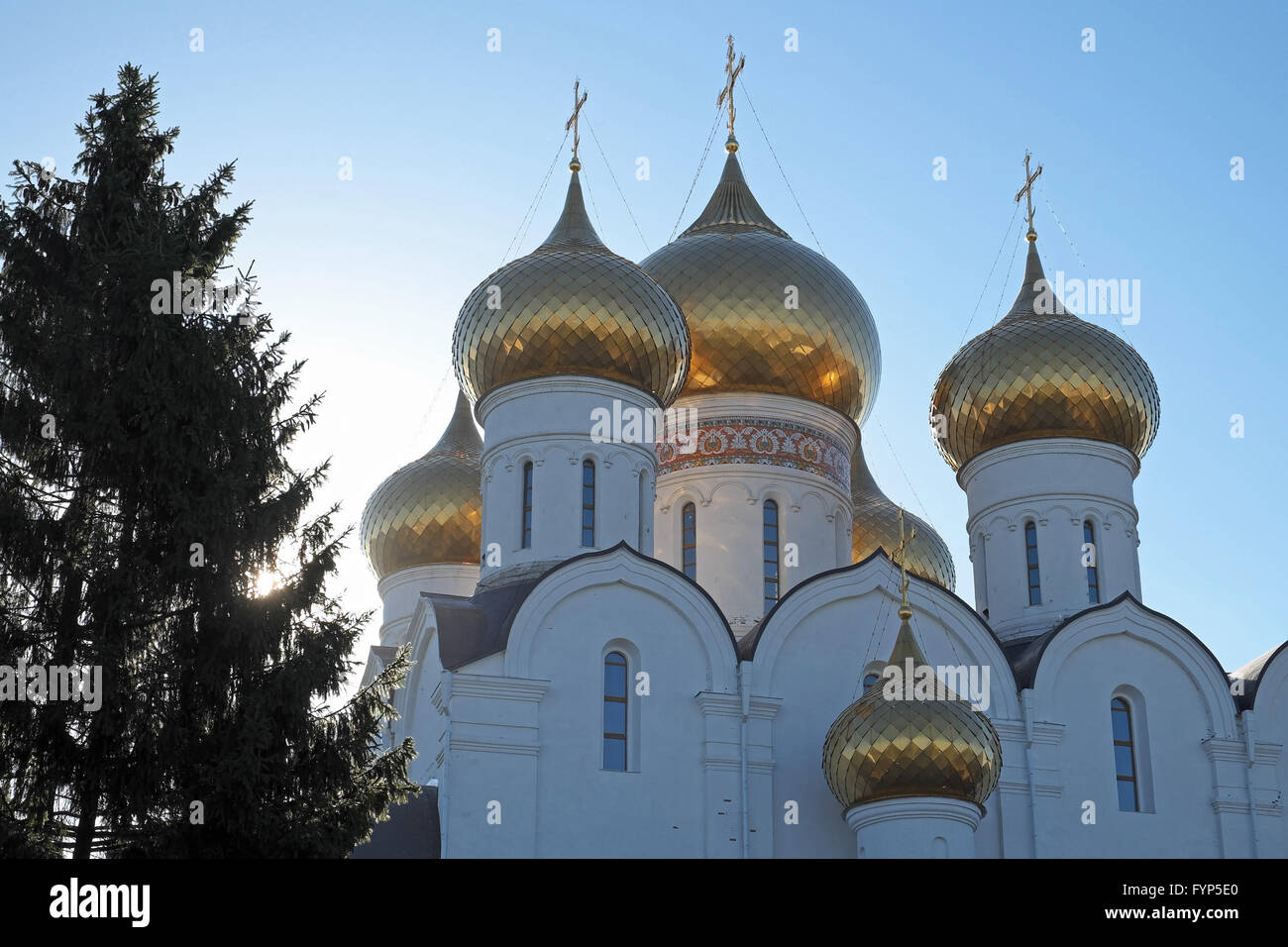 Golden onion shaped domes of the Cathedral of the Assumption of Our