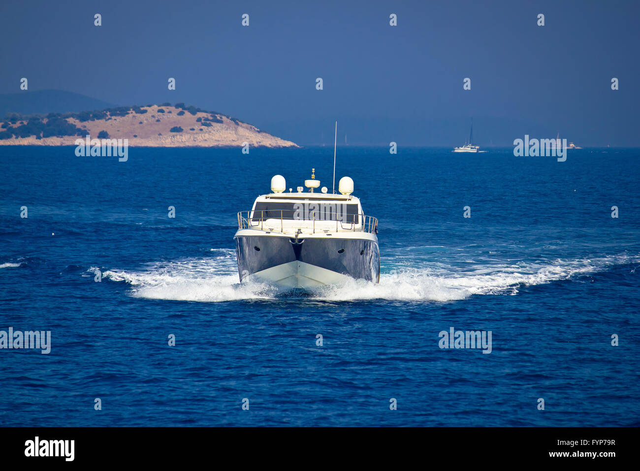 Yacht view on bule sea Stock Photo