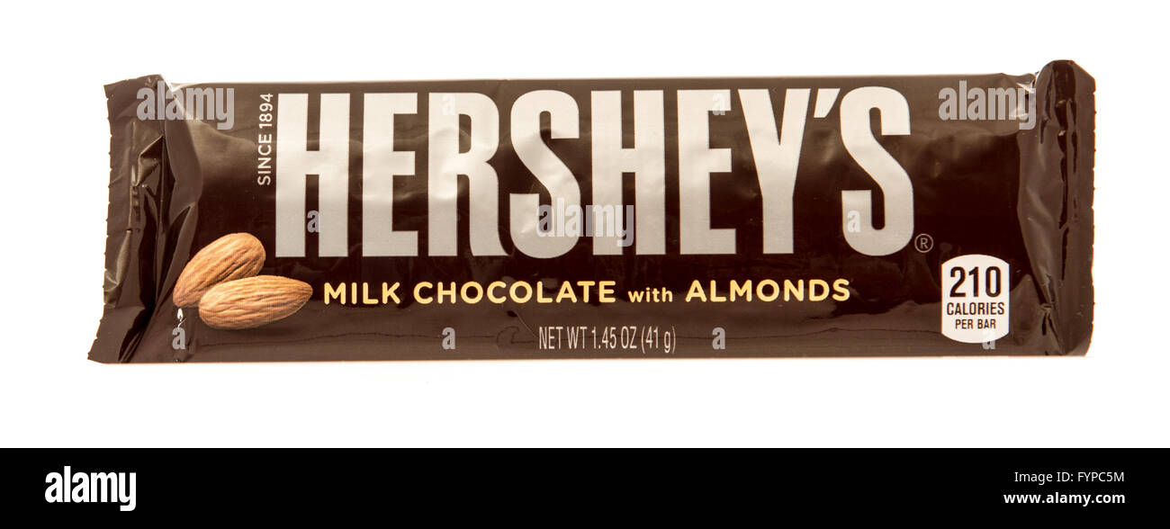 Winneconne, WI -31 Oct 2015: Hershey chocolate bar with almonds. Stock Photo