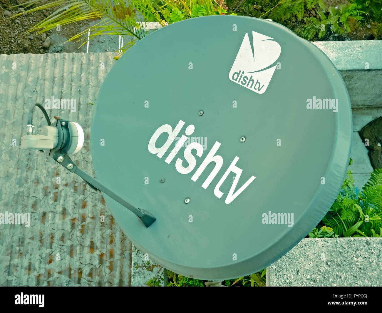 Dish antenna of a television set Stock Photo Alamy