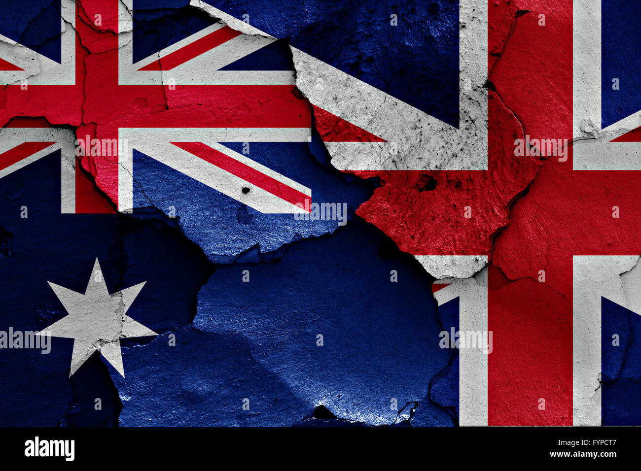 flags of Australia and UK painted on cracked wall Stock Photo - Alamy