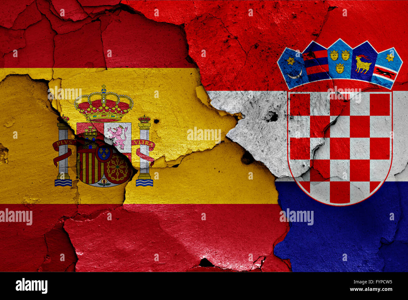 flags of Spain and Croatia painted on cracked wall Stock Photo - Alamy