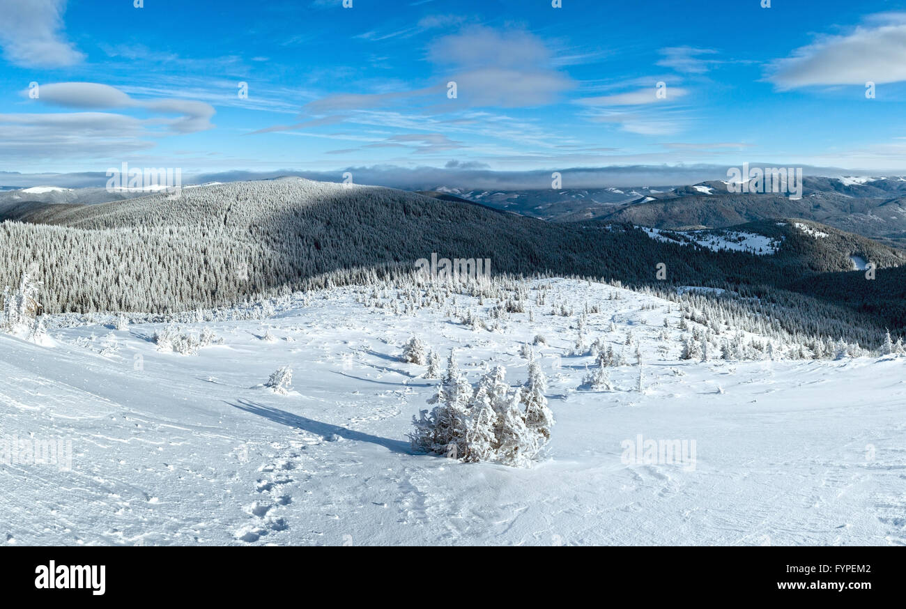 Morning winter mountain (Carpathian, Ukraine). Stock Photo