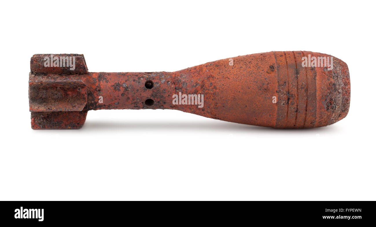 Old rusty mortar bomb Stock Photo
