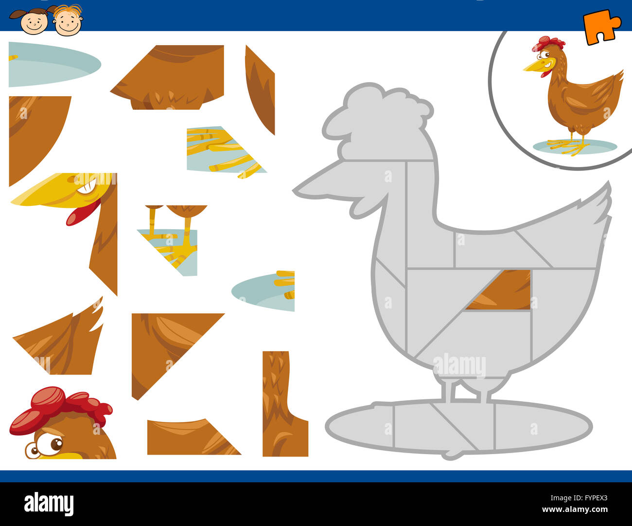 cartoon hen jigsaw puzzle task Stock Photo