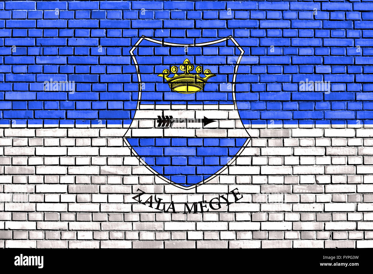 flag of Zala County painted on brick wall Stock Photo