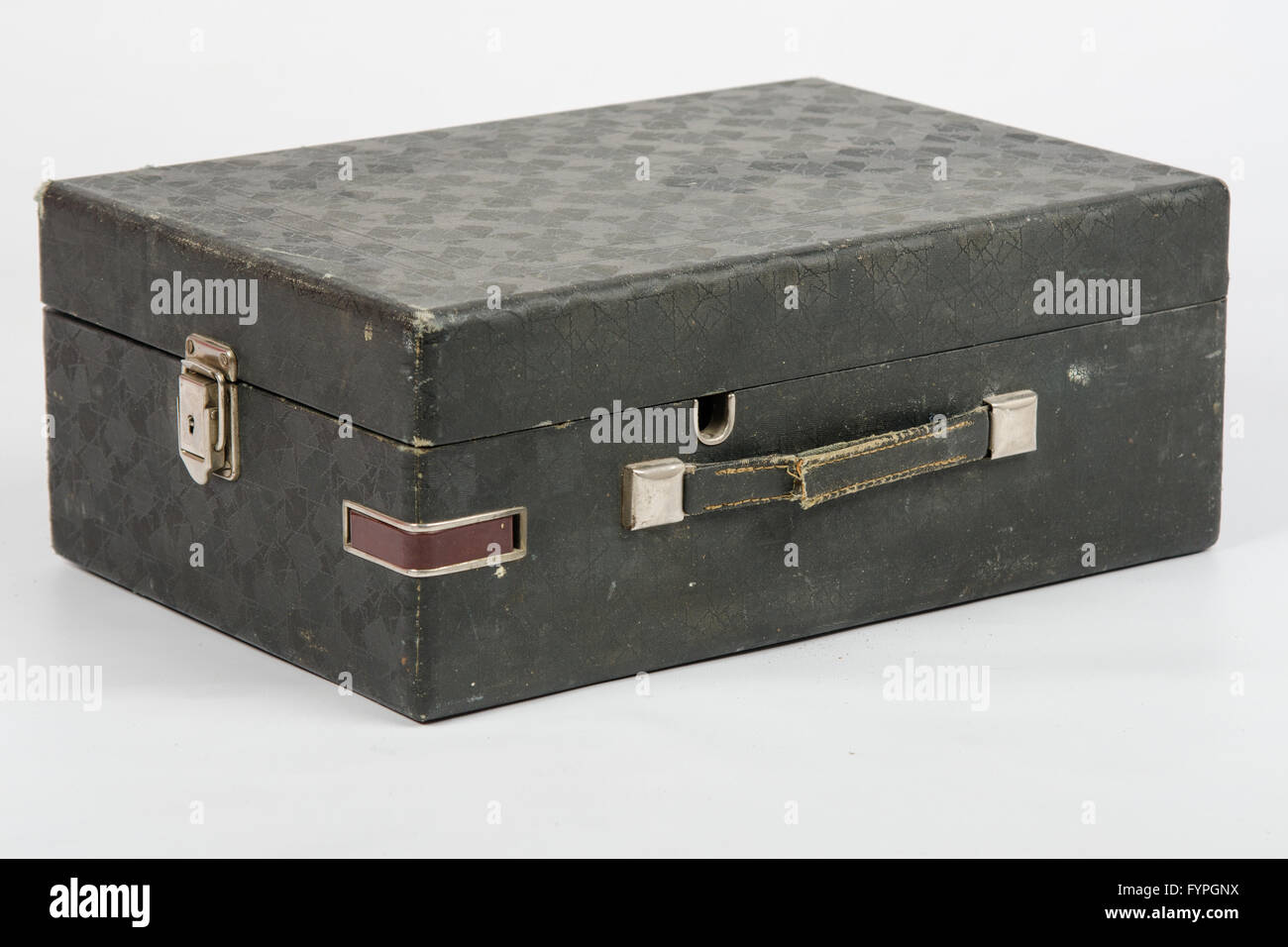 Old suitcase with gramophone inside isolated on a white background Stock Photo