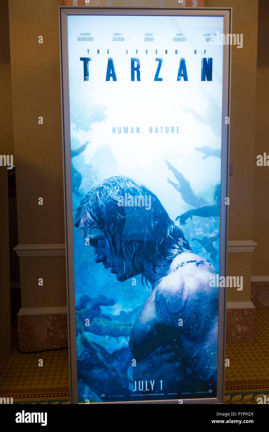 A display for the movie 'Tarzan' at Caesars Palace during CinemaCon in Las Vegas Stock Photo