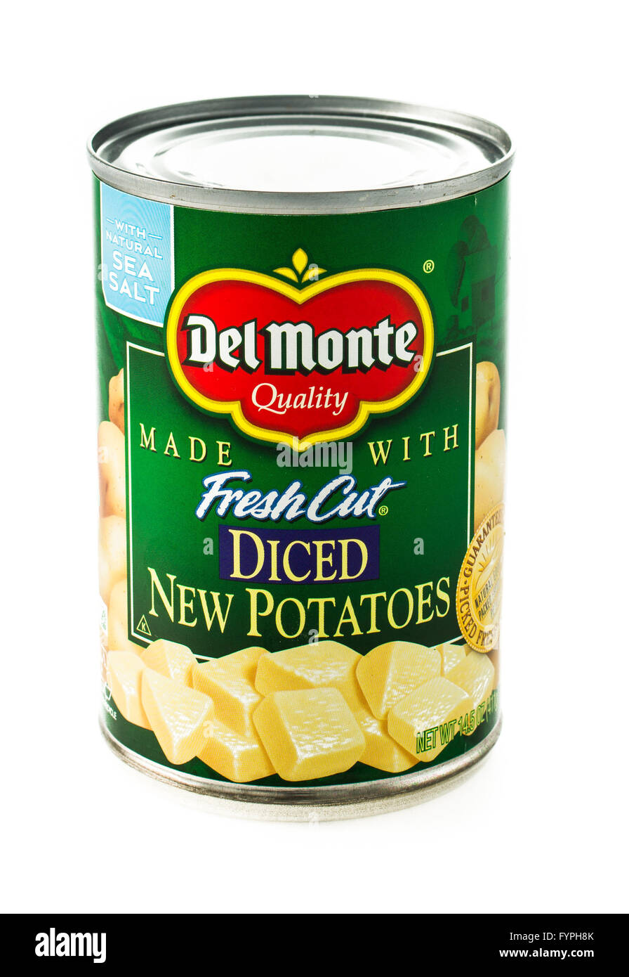 Winneconne, WI - 29 Janurary 2015:  Can of Del Monte Fresh Cut diced new potatoes.  Del Monte is one of the country's largest fo Stock Photo