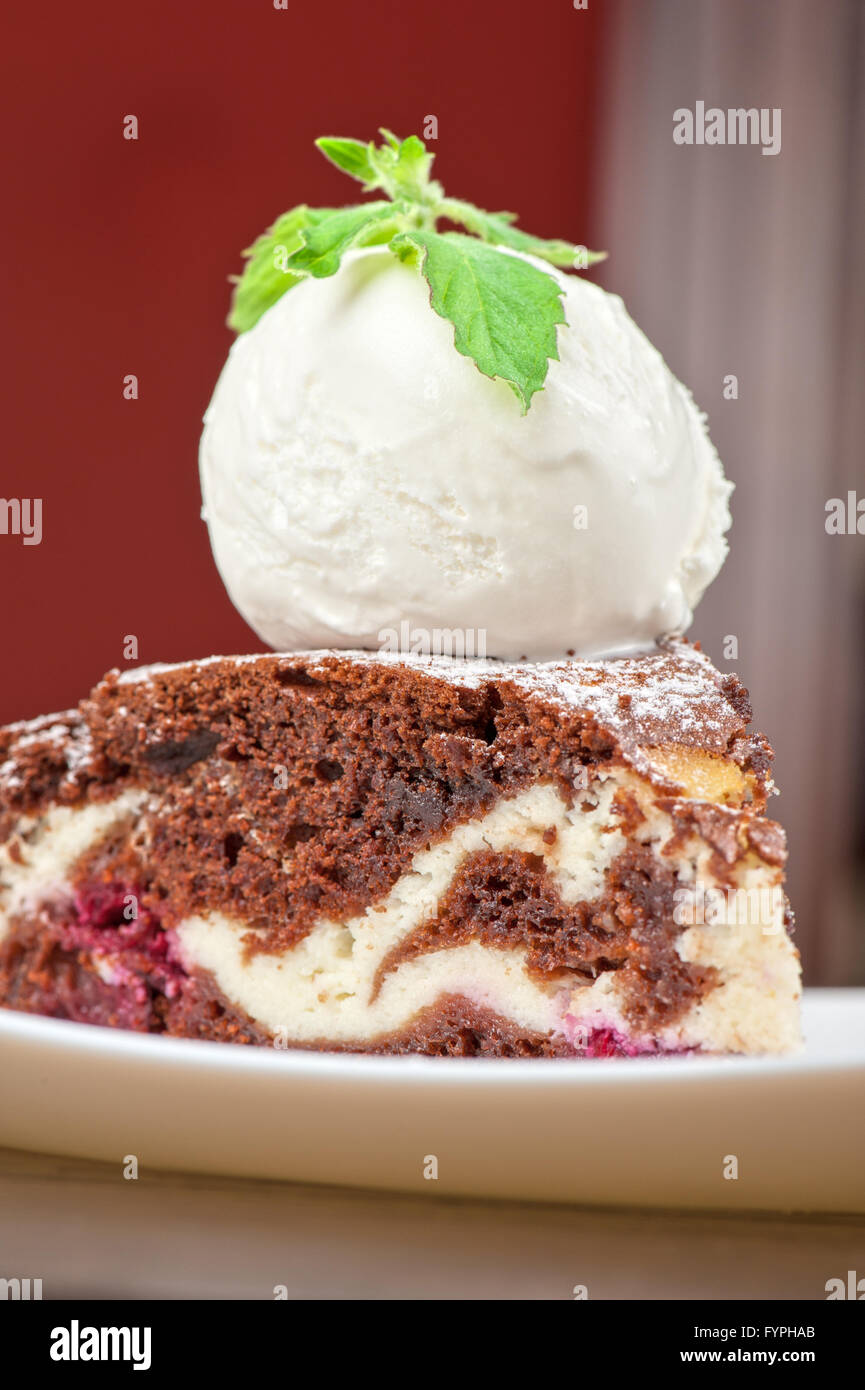 chocolate cake with jam ice cream Stock Photo Alamy