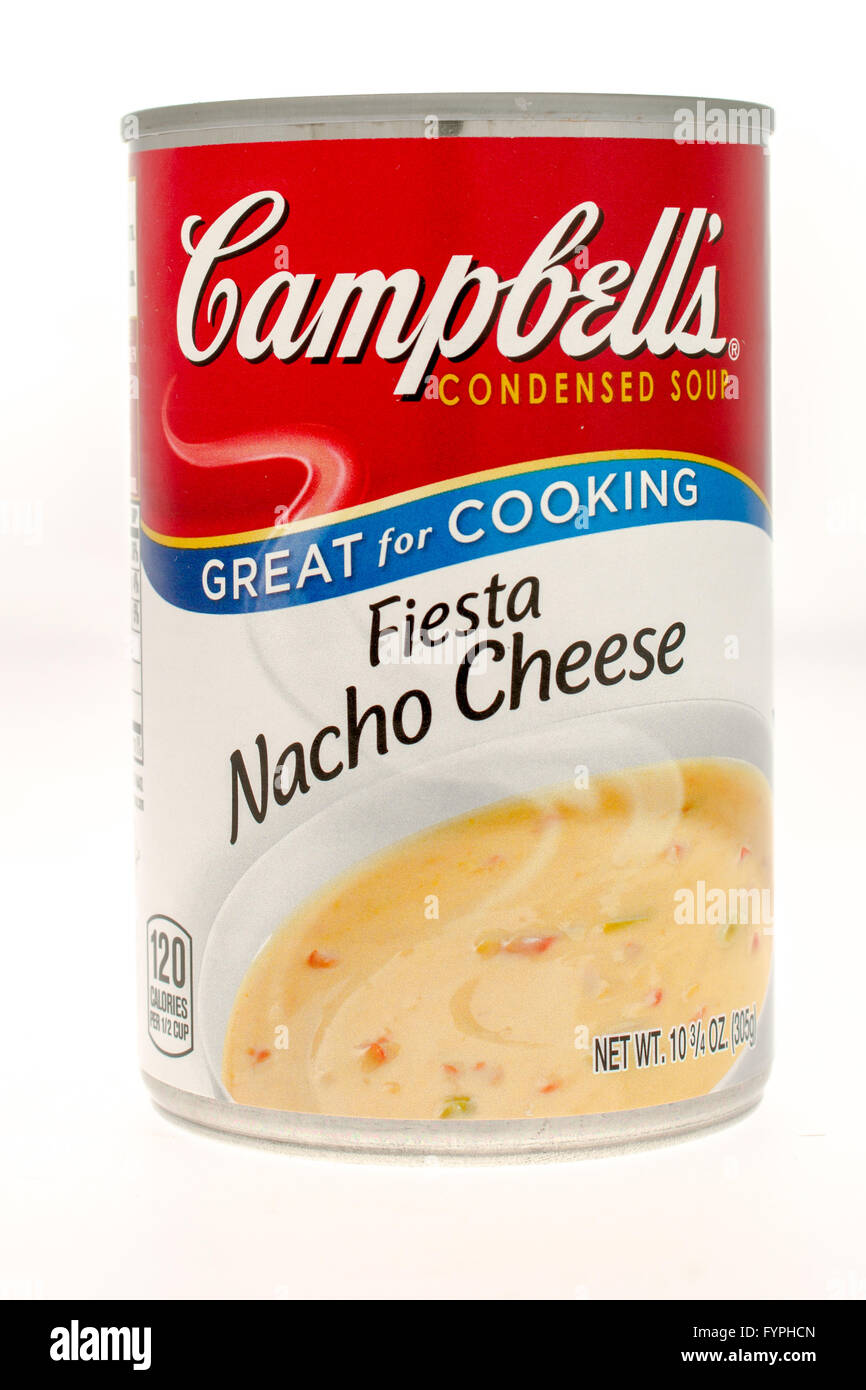 Winneconne, WI - 21 Nov 2015: A can of Campbell's Fiesta Nacho cheese soup Stock Photo