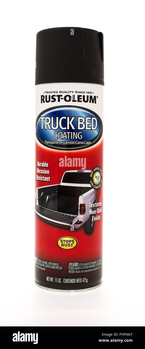 Winneconne, WI - 15 May 2015:  Can of Rust Oleum truck bed coating Stock Photo