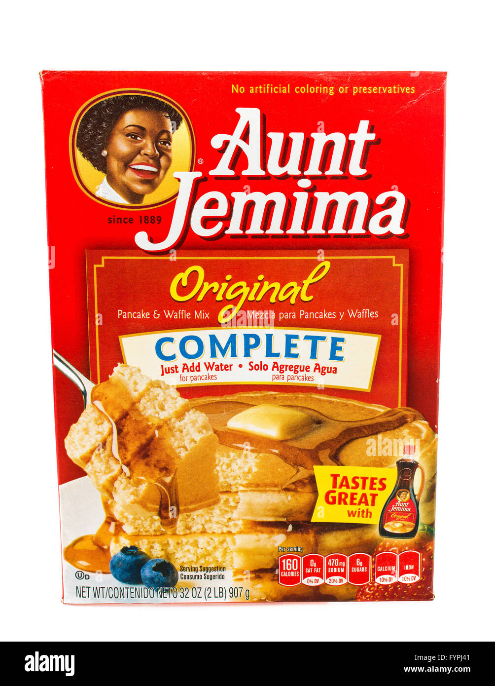 Winneconne, WI - 5 February 2015: Box of Aunt Jemima Original pancake mix.  Just add water to prepare. Stock Photo