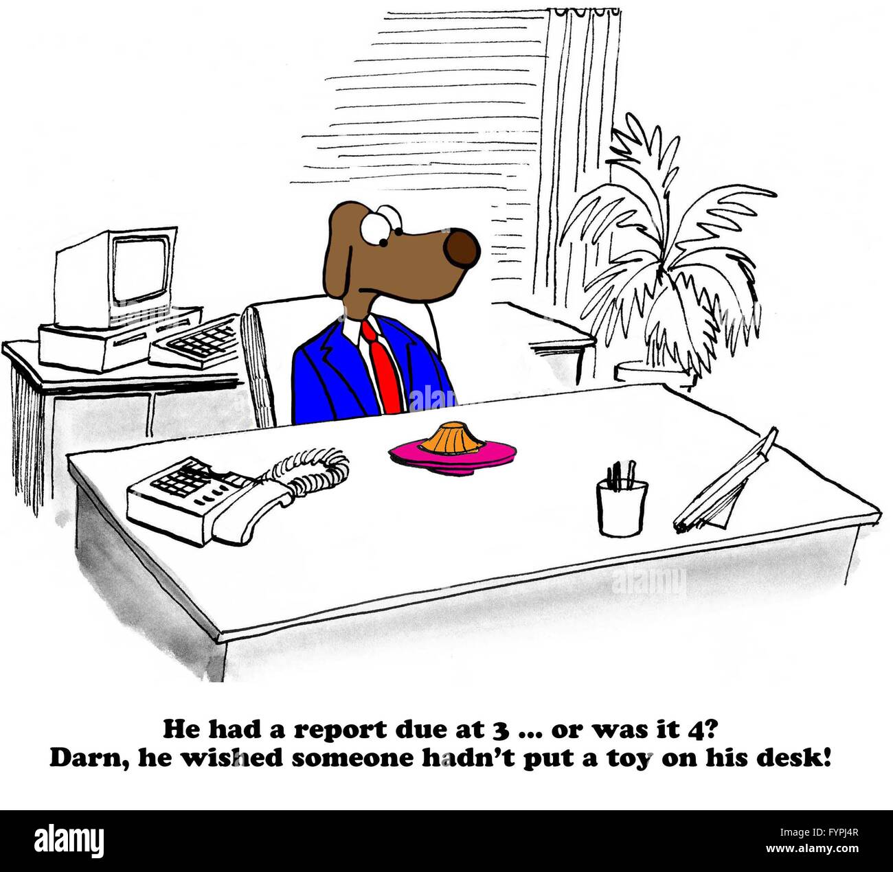 Business cartoon about goofing off at work. Stock Photo