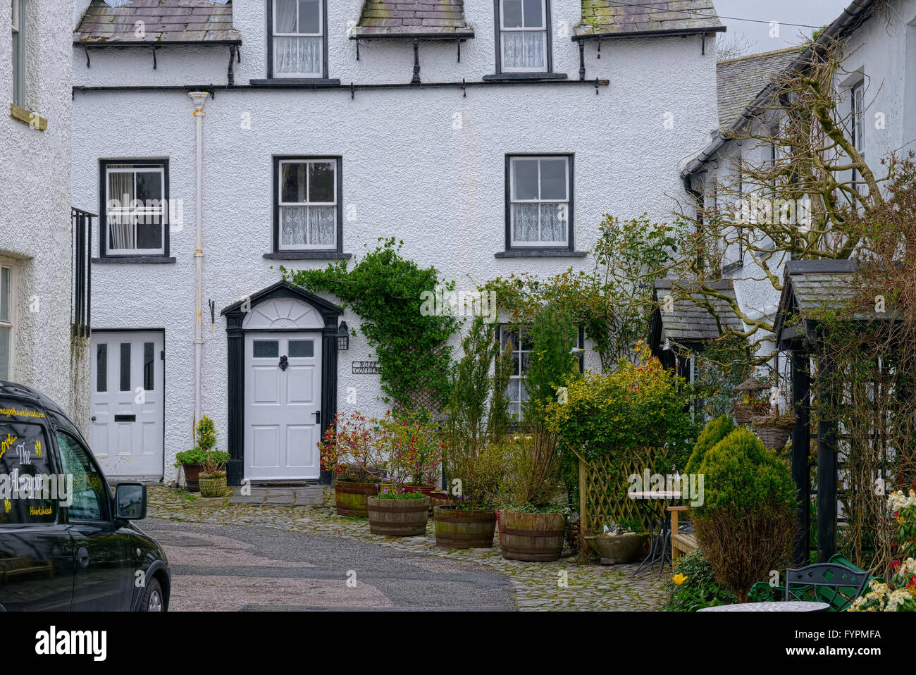 village scene in hawkshead lake district Stock Photo Alamy