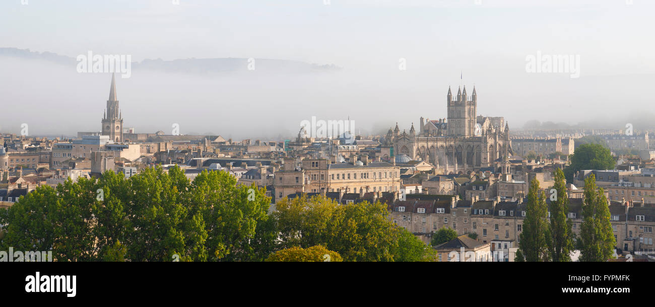 Panoramic view of the city of Bath with a misty sky. Stock Photo