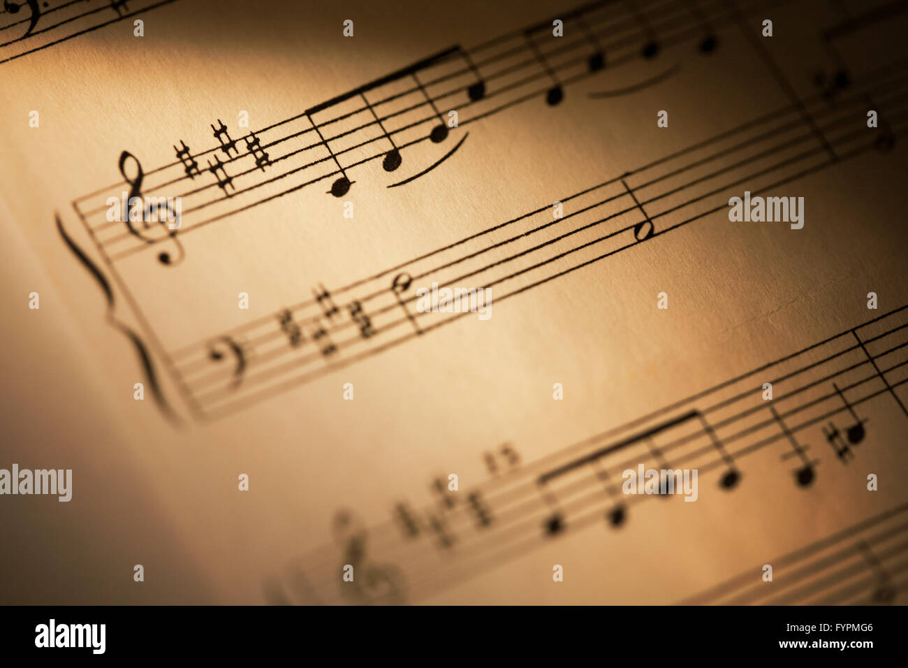 Sheet music detail, notation from a composition over 100 years old. Stock Photo