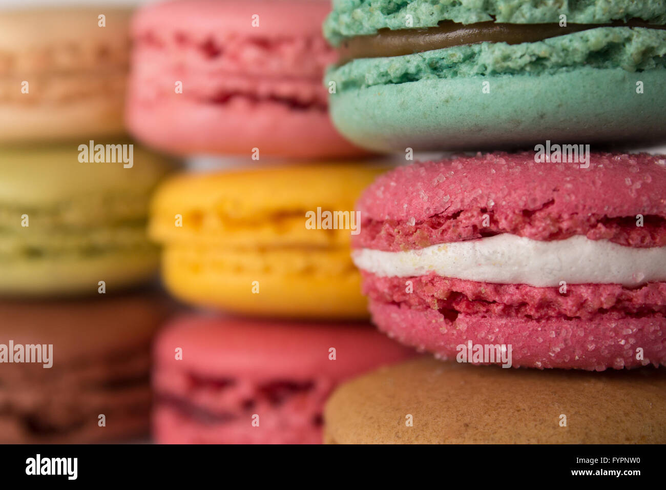colored macarons. stacked macaroons. Stock Photo
