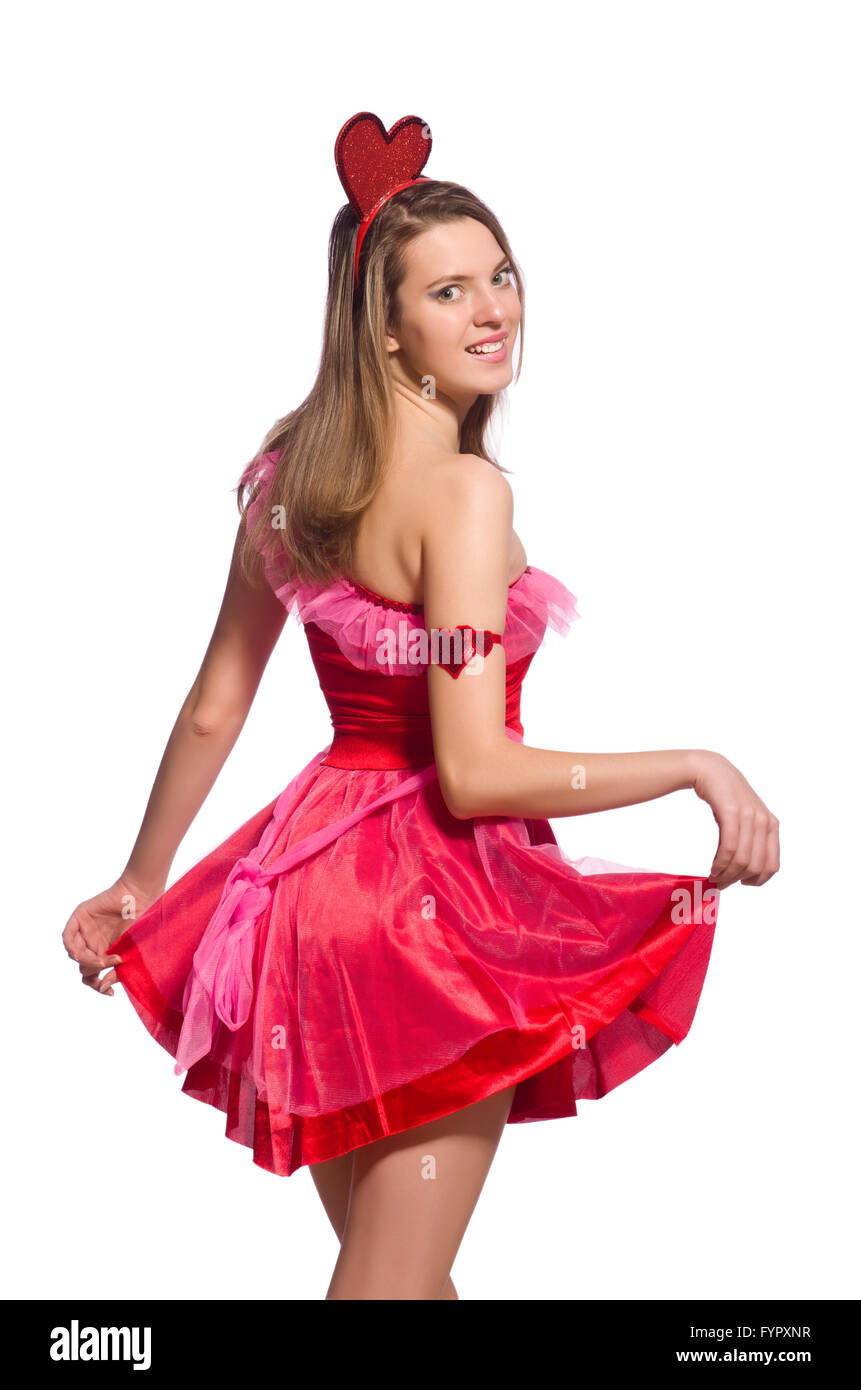 The girl in pretty pink dress isolated on white Stock Photo - Alamy