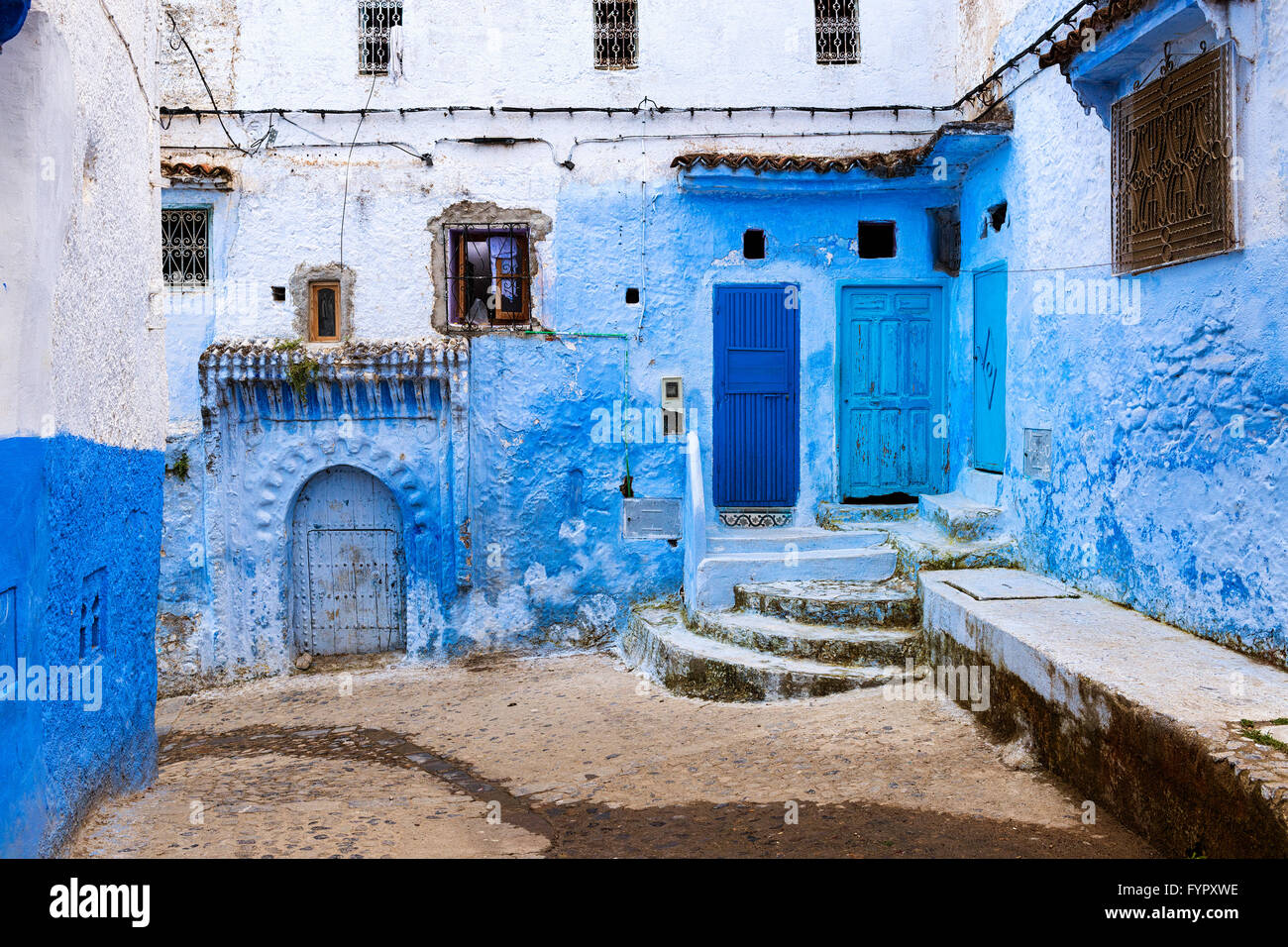 View of a street in the town of Chefchaouen in Morocco Stock Photo