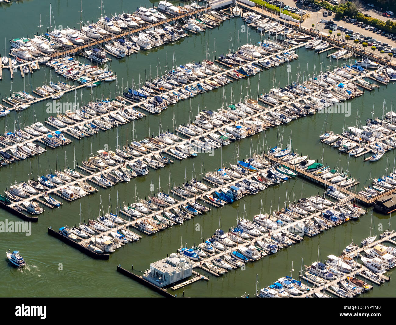 Aerial view, sailboats in the marina, Sausalito, San Francisco Bay Area, California, USA Stock Photo