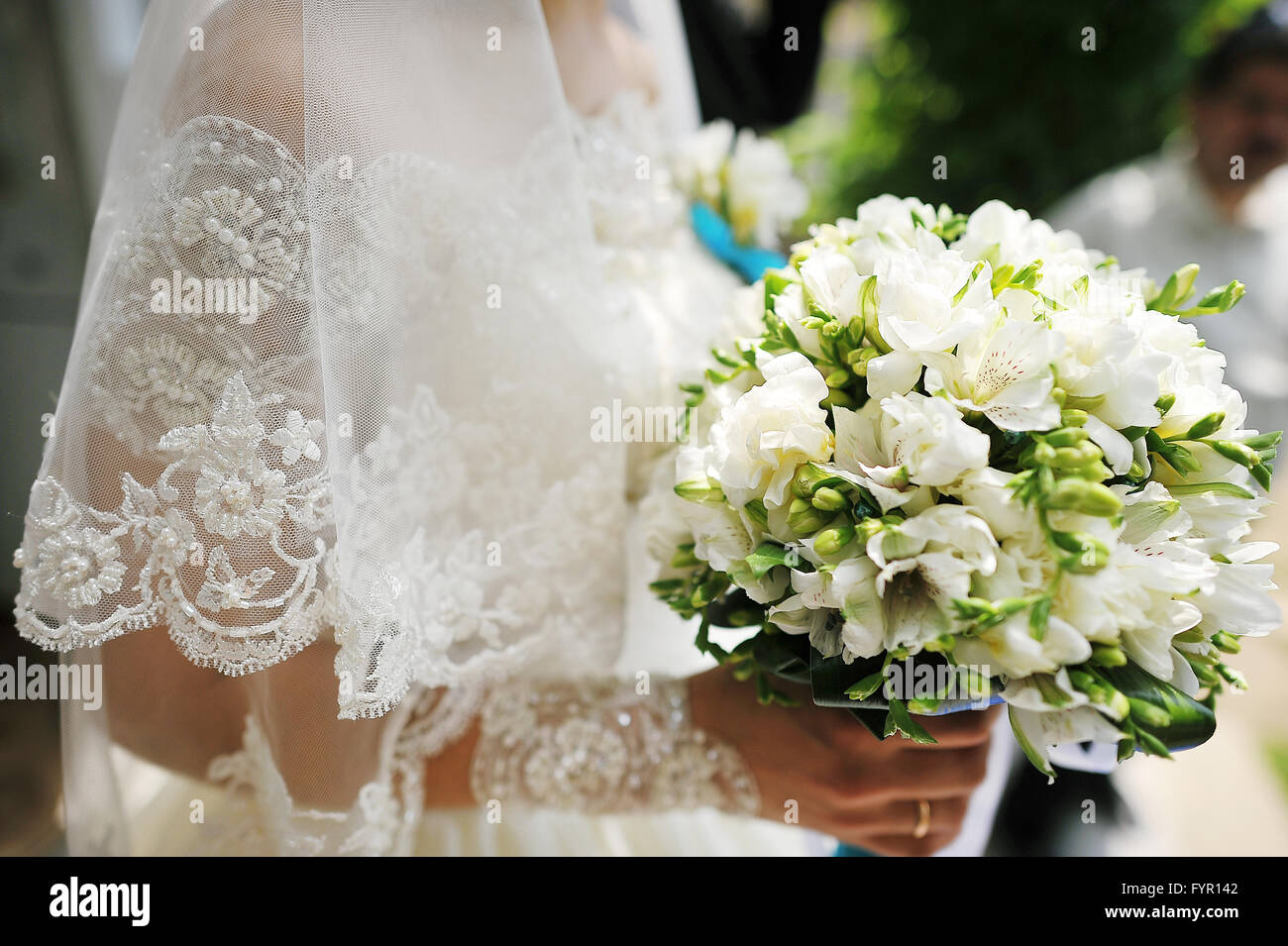 Bride bouquet of various flowers. Stock Photo