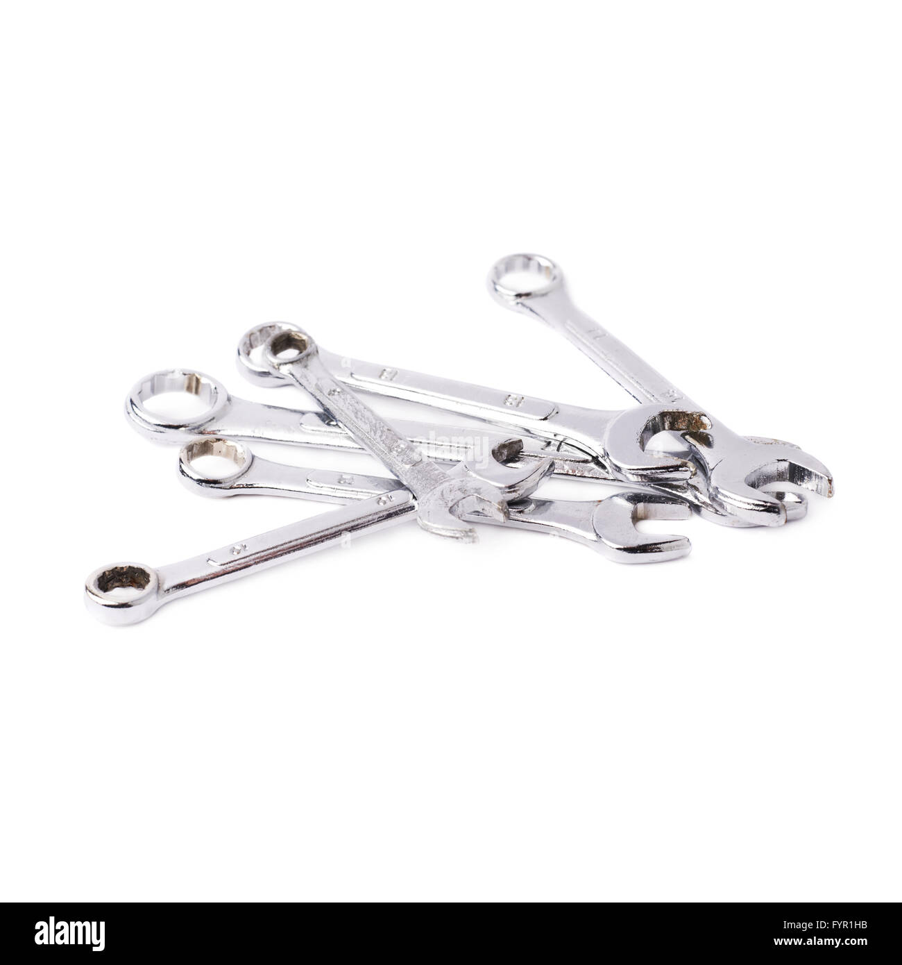 Pile of wrenchs metal instruments isolated over white background Stock Photo