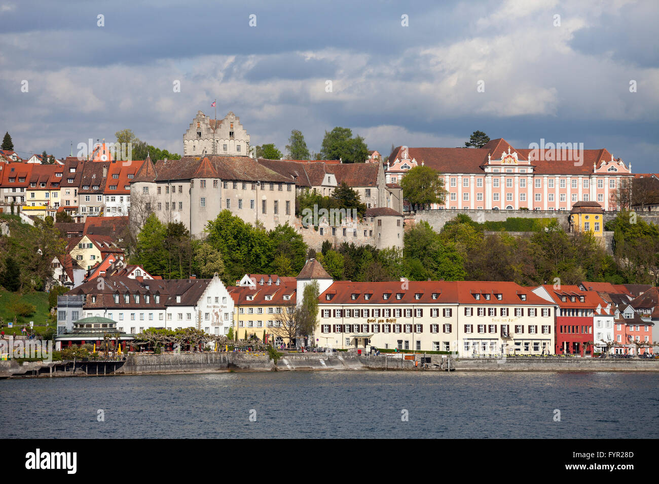 View of the town with Burg Meersburg, Old Castle, and Neues Schloss, New Castle, Meersburg, Lake Constance, Baden-Württemberg Stock Photo