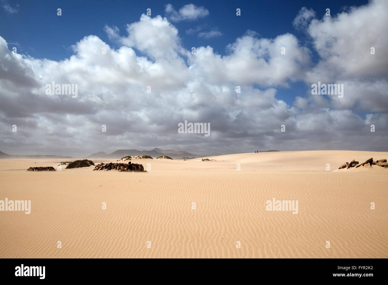 Sand dune with clouds, wandering dunes of El Jable, Las Dunas de Corralejo, Corralejo Natural Park, Fuerteventura Stock Photo