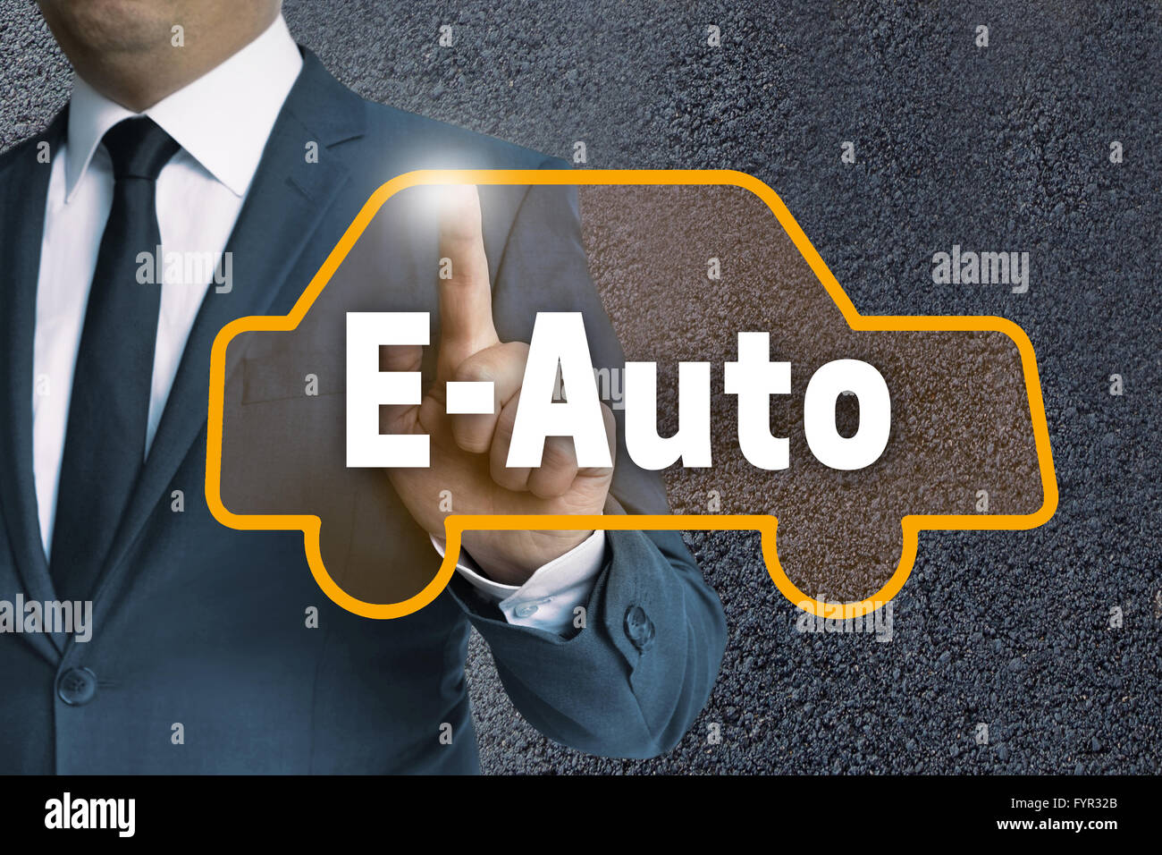 e auto touchscreen is operated by businessman concept. Stock Photo