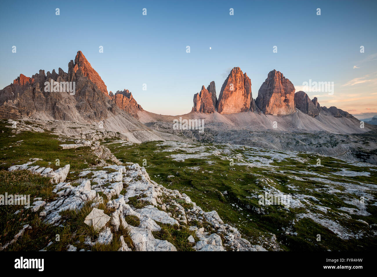 Tre Cime and Monte Paterno at sunset Stock Photo - Alamy