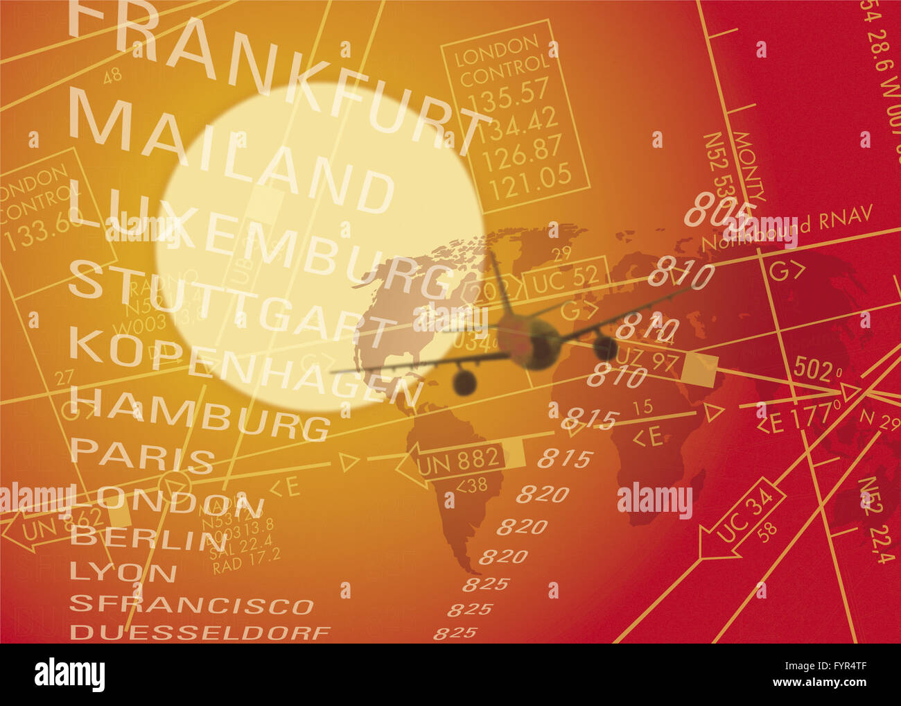 Flight route network (graphic / typographic) Stock Photo