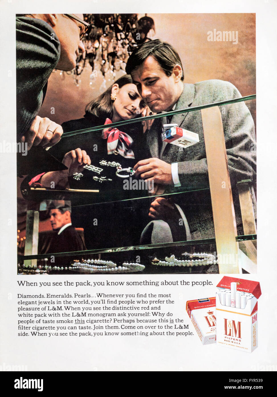 1960s magazine advertisement advertising L&M cigarettes. Stock Photo