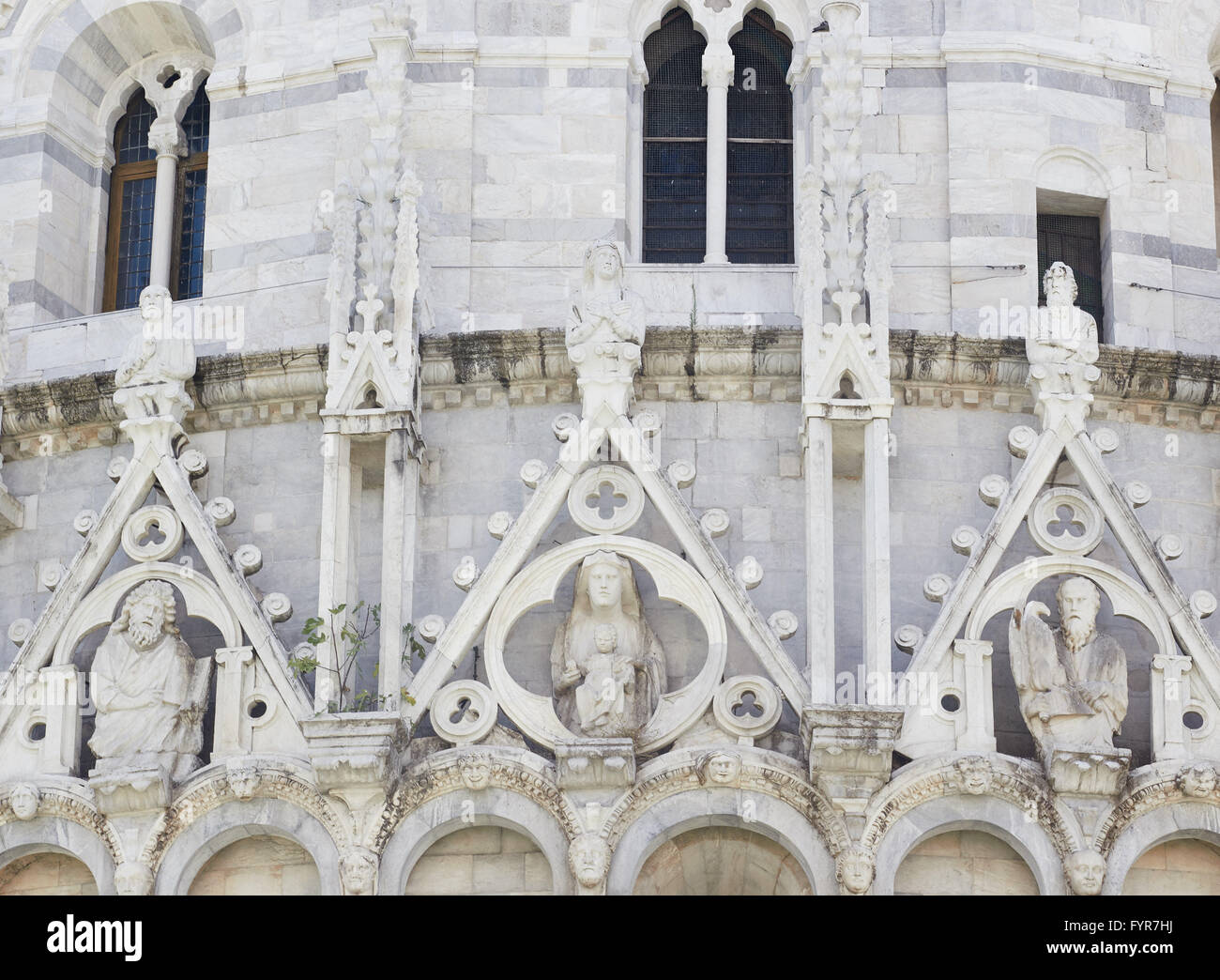 Exterior carvings Pisa Baptistery of St John Piazza Dei Miracoli Tuscany Italy Europe Stock Photo