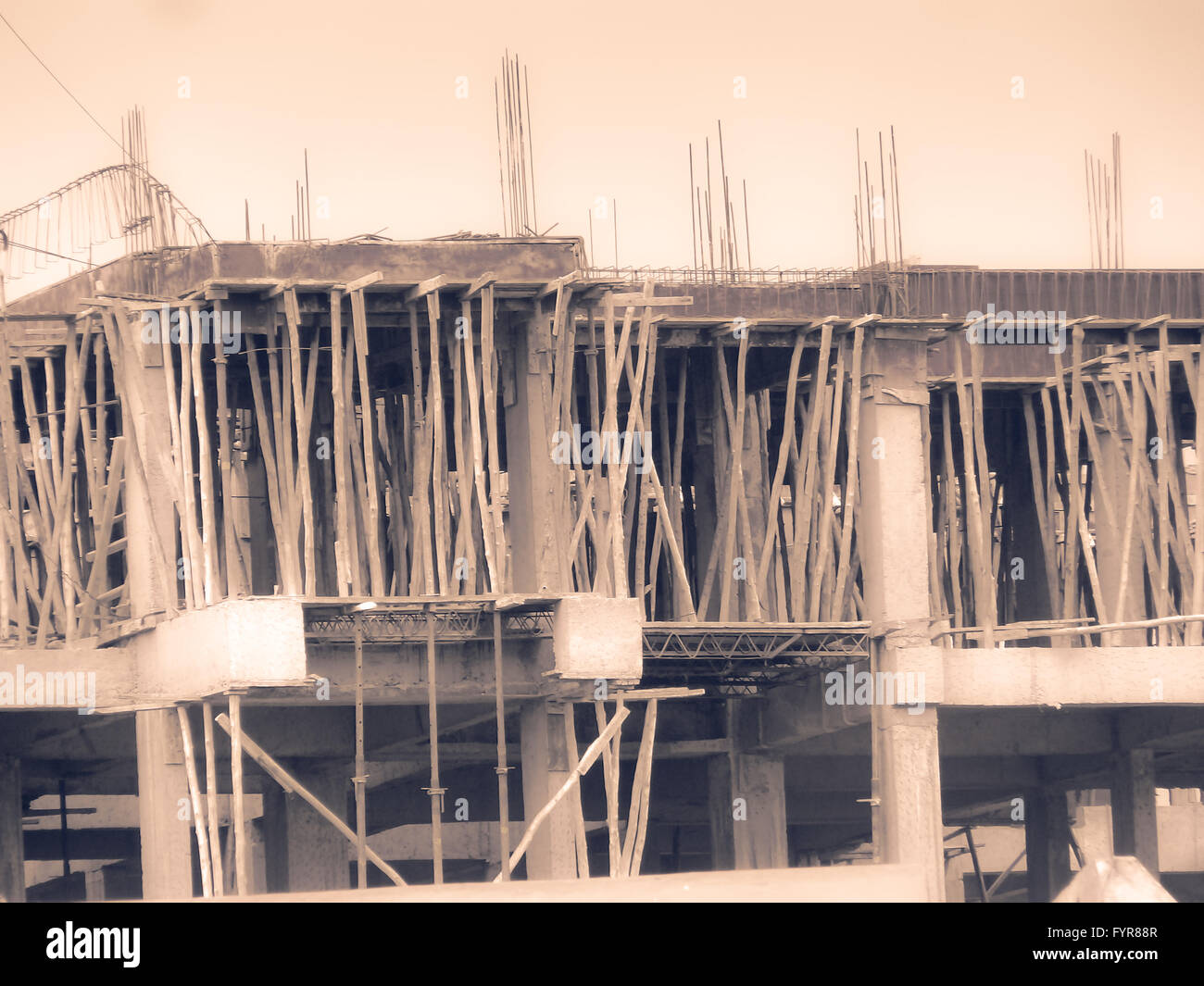 Bamboo support at Building under construction Stock Photo Alamy