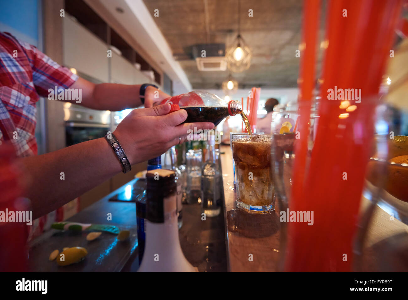 barman prepare fresh coctail drink Stock Photo