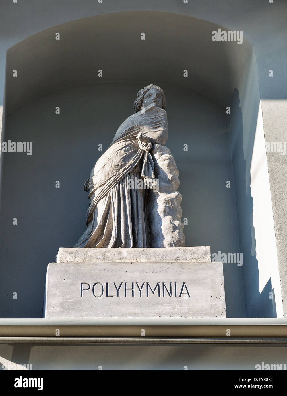 Polyhymnia sculpture replica. Kunsthaus museum outdoor wall in Graz, Austria Stock Photo