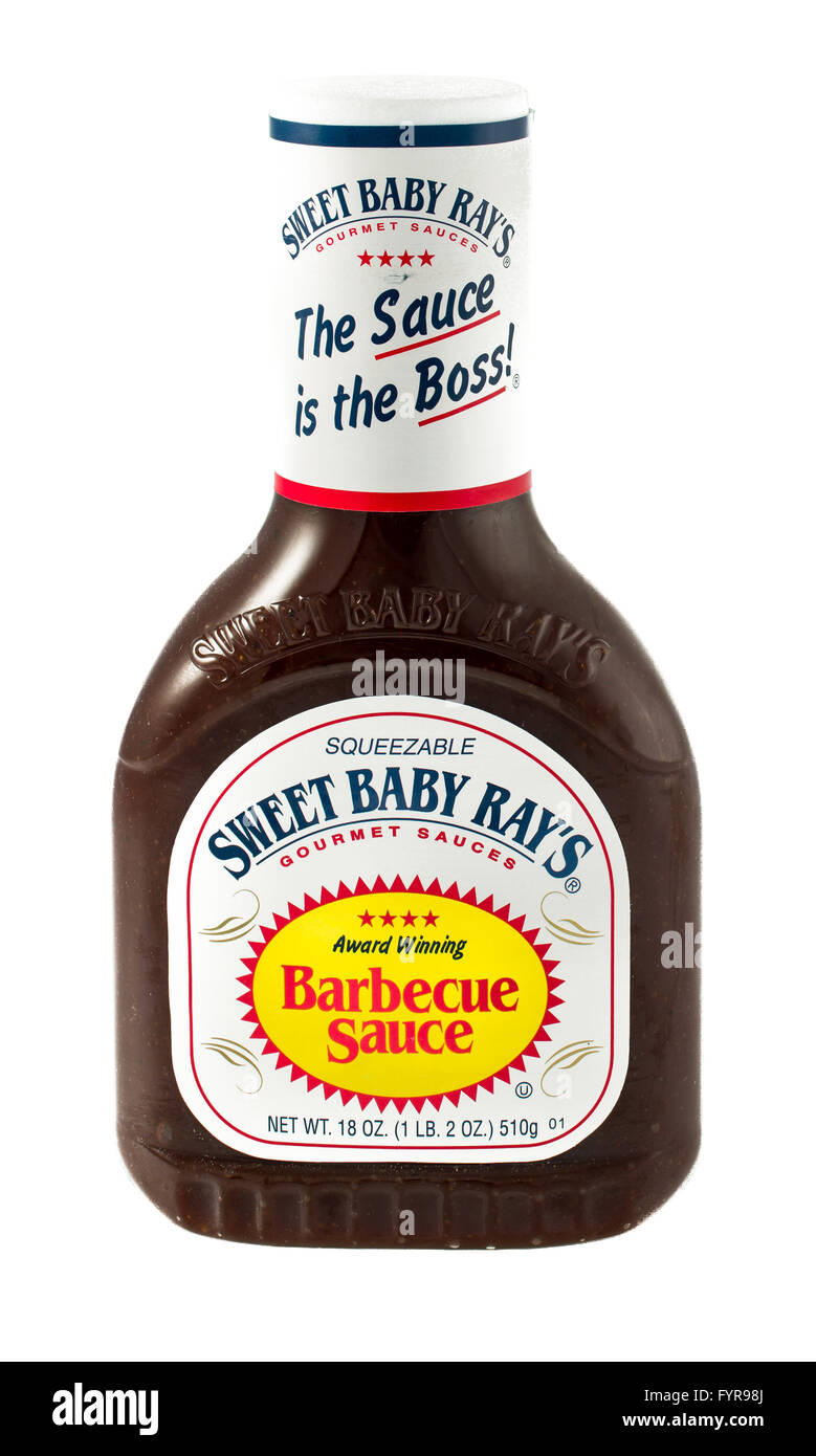 Winneconne, WI - 5  February 2015: Bottle of Swee Baby Ray's barbecue sauce.  Ray's was created in 1985 from Chicago, IL. Stock Photo