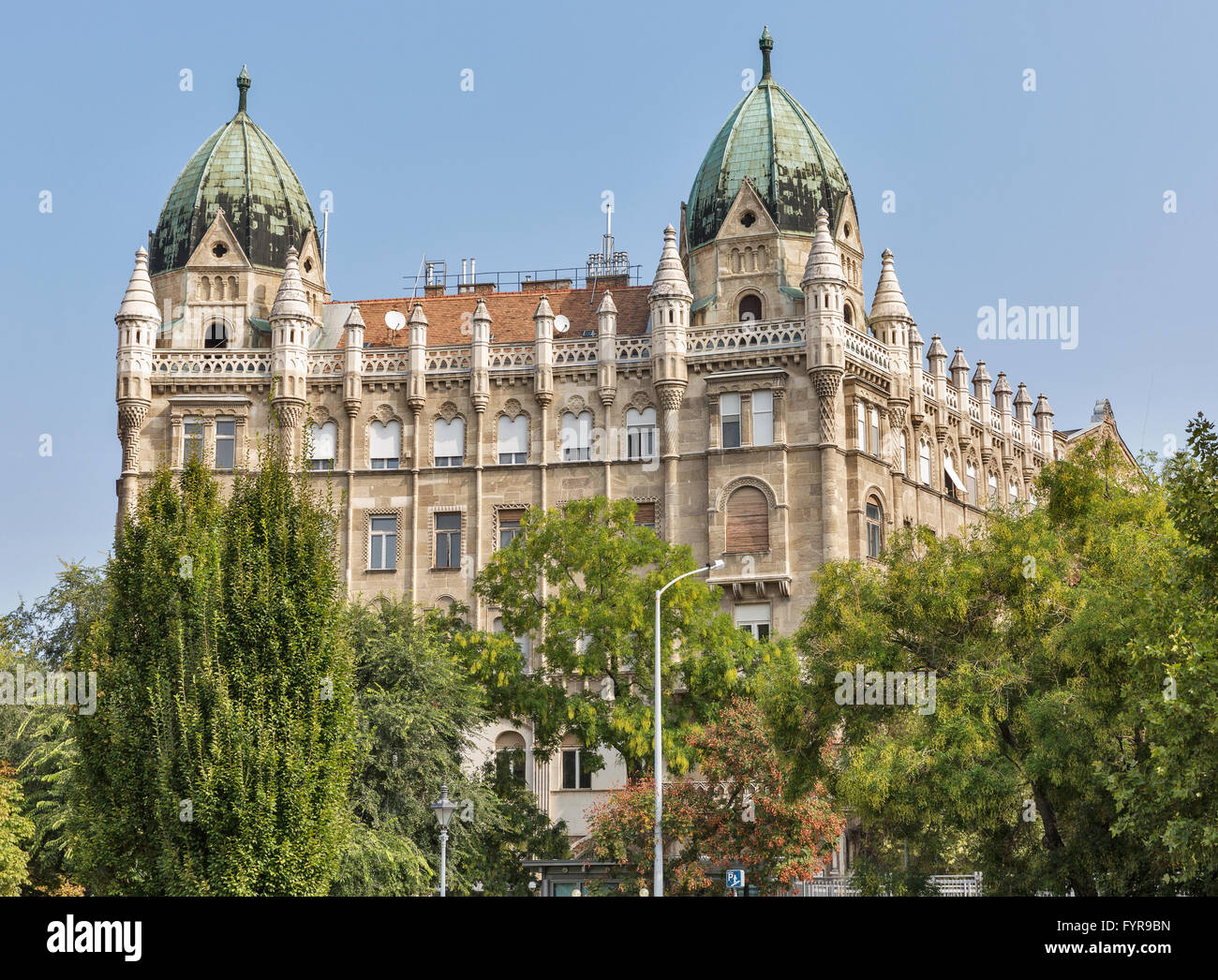 Exterior of the Duna mutual savings bank on Freedom Square in Budapest, Hungary. Stock Photo