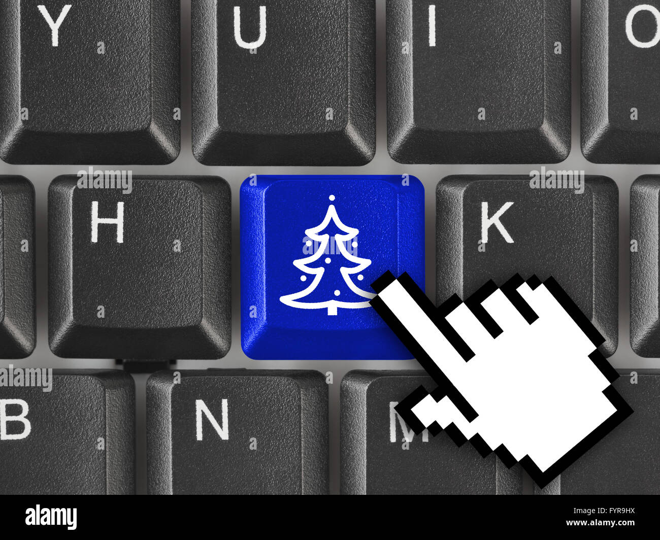 Computer keyboard with Christmas tree key Stock Photo