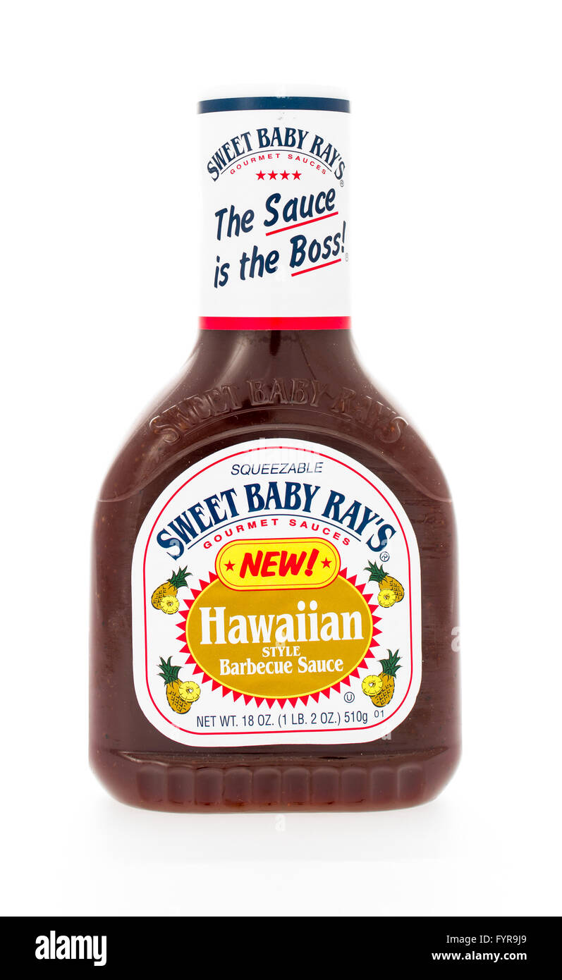 Winneconne, WI - 8 February 2015:  Bottle of Sweet Baby Ray's Hawaiian barbecue sauce. Ray's was created in 1985 from Chicago, I Stock Photo