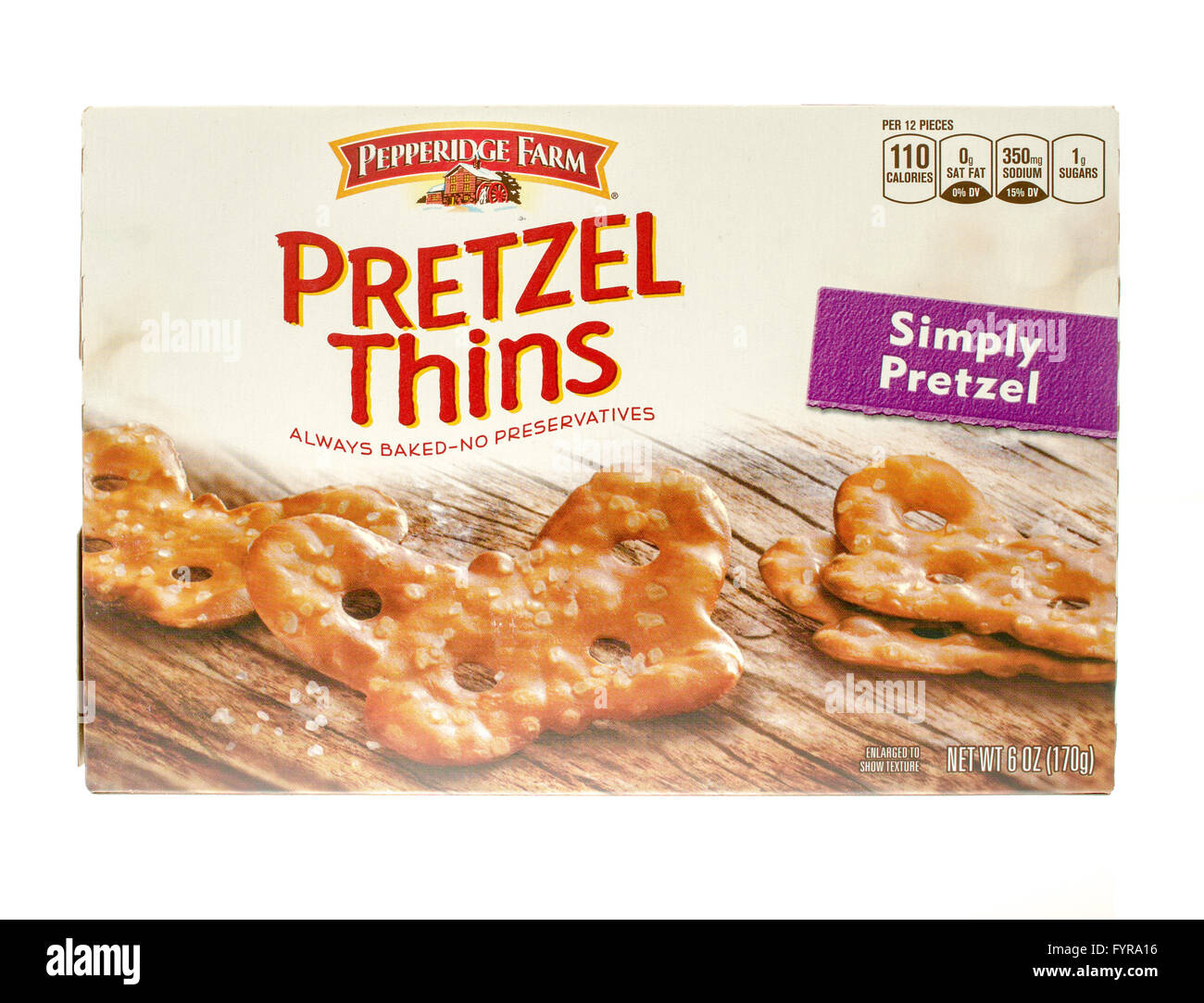 Winneconne, WI - 26 Nov 2015: Box of Pepperidge Farm pretzel thins. Stock Photo